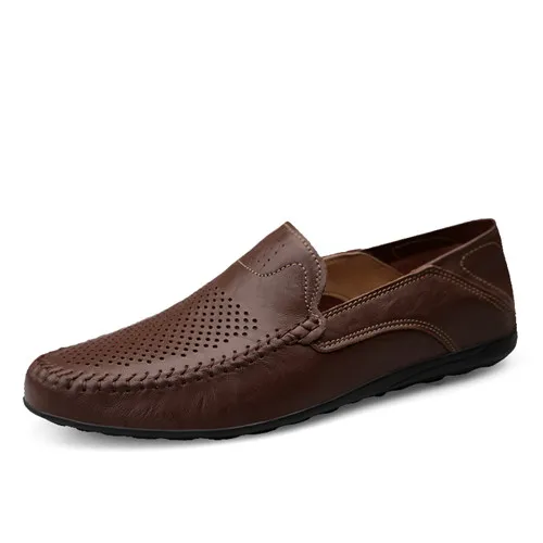 Итальянская мужская обувь; повседневные Роскошные брендовые летние мужские лоферы; мокасины из натуральной кожи; удобные дышащие водонепроницаемые Мокасины без застежки - Цвет: Dark Brown