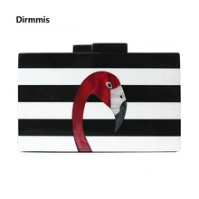 Женская сумка-мессенджер, брендовый модный кошелек, европейская роскошная Сумочка, элегантная черно-белая Женская Полосатая акриловая Сумочка с фламинго, повседневный клатч