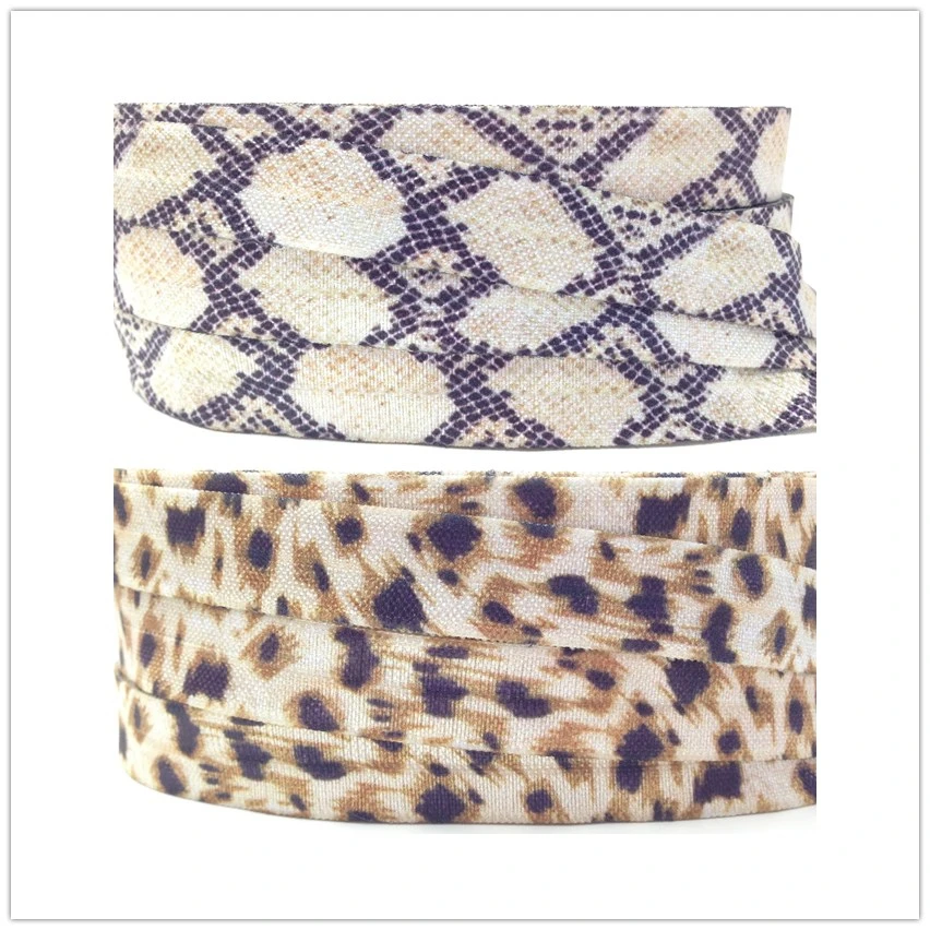 

High Quality Snake Skin Leopard Print Fold Over Elastic 10 yards 5/8" Cheetah FOE DIY Stretchy Elastic Ribbon Hair Accessories