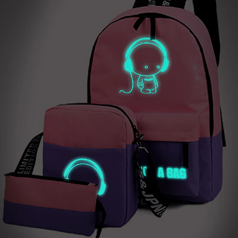 

Brand Backpack Set girl Luminous Women Backpacks Nylon School Bags Fluorescence Backpack for Teenager Book Bag Mochila Light Bag