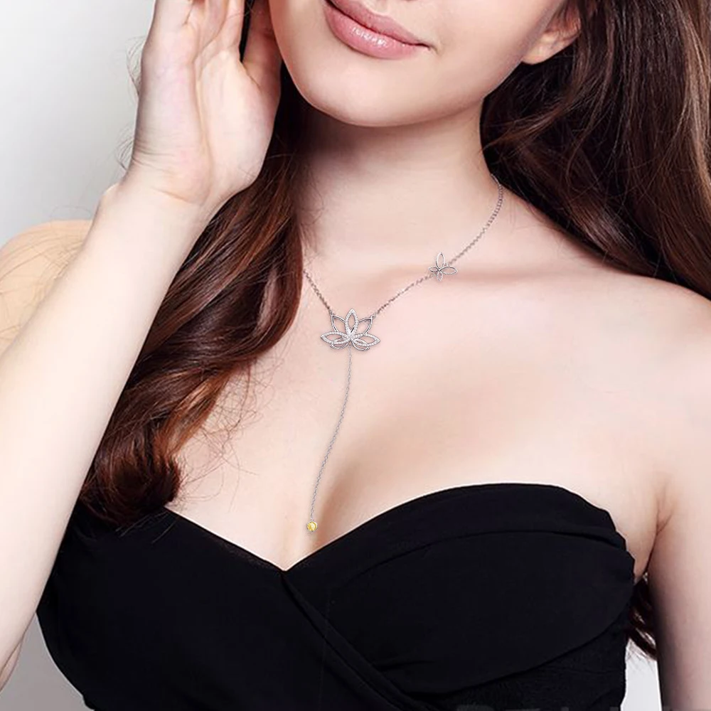 

Strollgirl 925 Sterling Silver Butterfly Pendants & Necklaces For Women Silver Chain Flower Zircon Long Necklace Fashion Jewelry