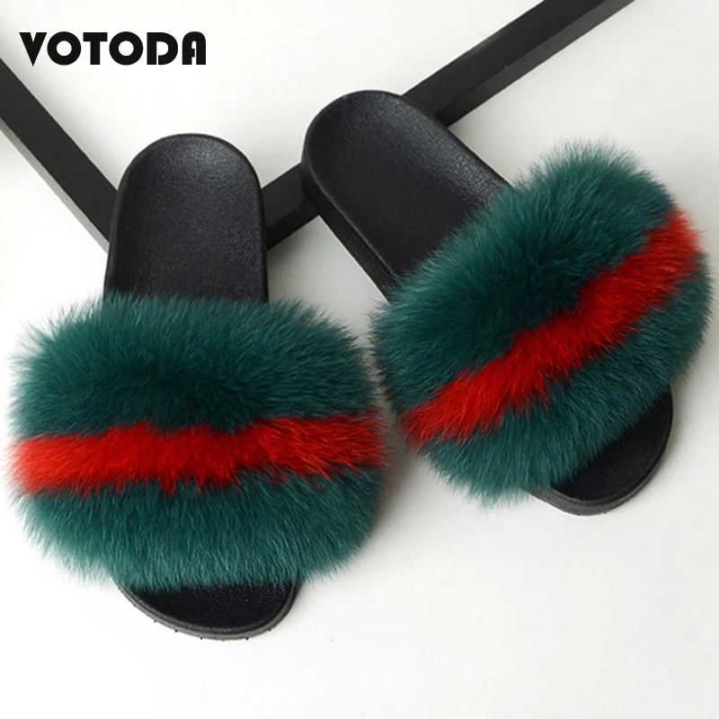 

Hot Women Fur Slippers Fluffy Fox fur Slides Cute Furry Raccoon Fur Sandals Winter Warm Fur Slipper Lady Soft Casual House Shoes