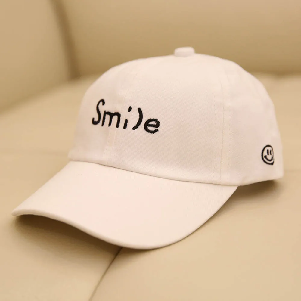 White Baseball Cap FS/Новинка, детские бейсболки в стиле хип-хоп, летняя шляпа от солнца, милая мультяшная улыбка, модная детская Кепка для мальчиков и девочек - Цвет: White Baseball Cap
