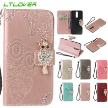 

For Huawei P Smart Cute Owl Embossed Pattern Leather Flip Rhinestone Case For Huawei P20 Mate 10 Honor 6C Pro 9 Lite Cases Cover