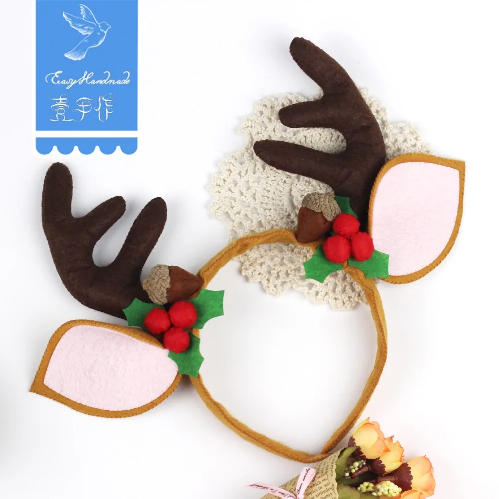 

Christmas elk ears shaped Non-woven fabric Felt DIY craft Kit bag for making hair bands handmade felt fabric without cutting