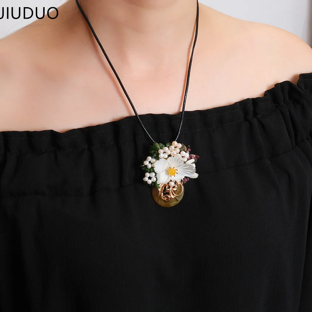 JIUDUO натуральные брошки Жемчужный Цветок для женщин модные броши из природного камня булавки Винтаж Bauhinia шарфы пряжки подвески