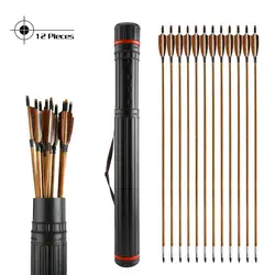 12 шт 32 "традиционные бамбуковые стрелы с колчан для длинный лук для стрельбы комундбоу и для стрельбы из лука с 4" натуральным пером