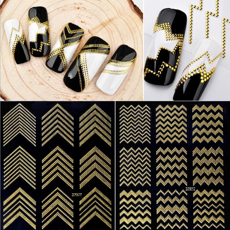 

Gold Metal 3D Nail Stickers Stripes Wave Line DIY Nail Art Adhesive Manicure Transfer Sticker Water Slide Nail Tips Stickers