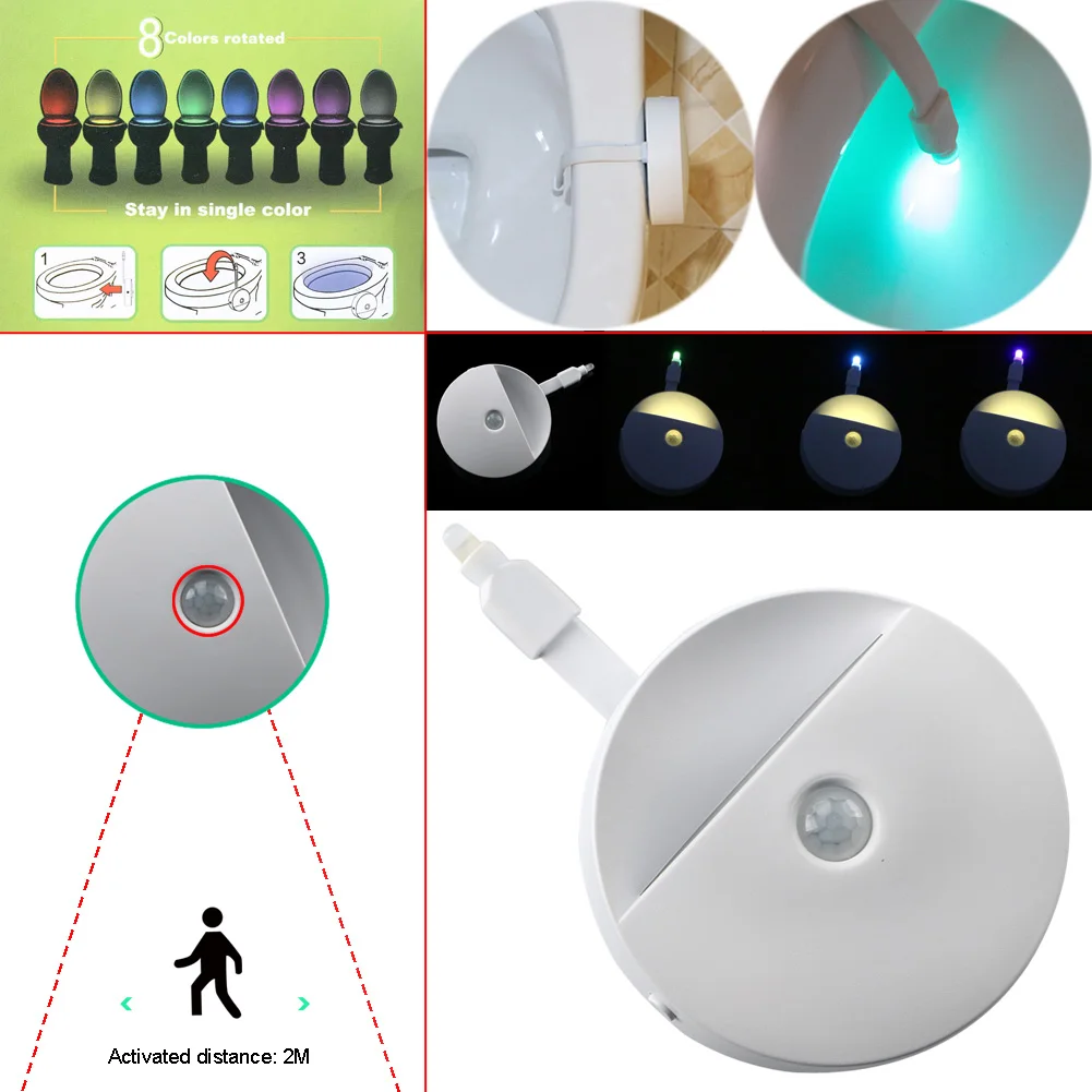 

Wireless Night Light led lamp 8Color Motion Activated LED Light Detection Sensor Toilet Automatic RGB LED Colorful Nightlight
