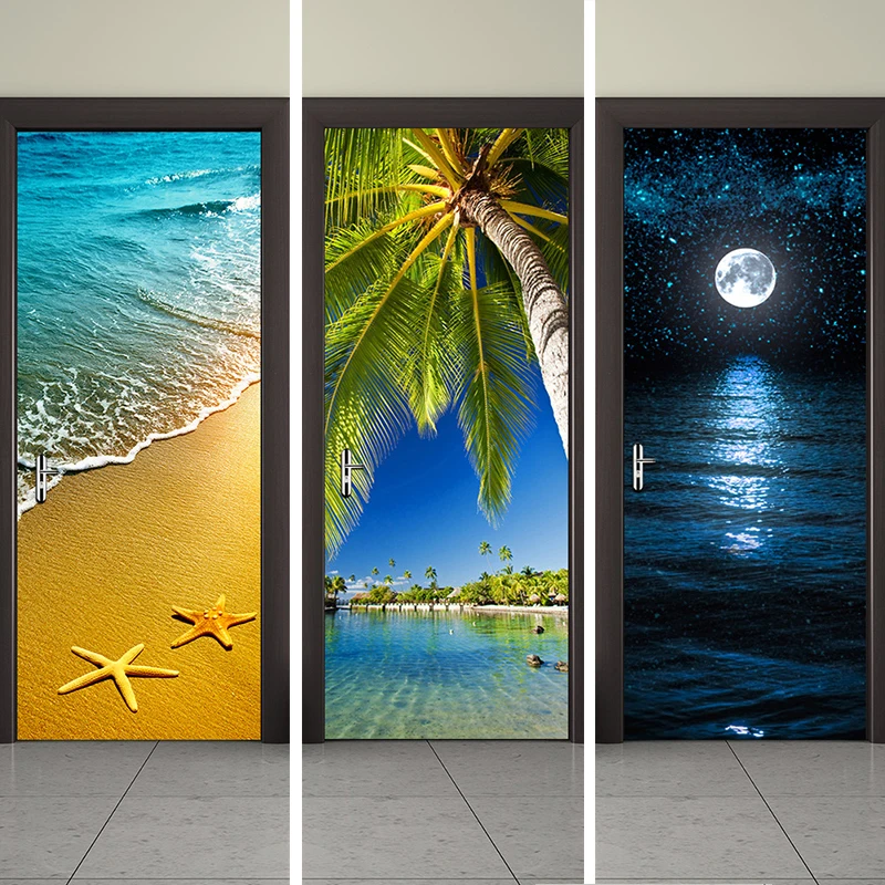 3D Door Stickers 2pcs/set 200*77cm Decals Self AdhesivePoster PVC Waterproof Wall Sticker for Bedroom Hotel Saloon Home Decor