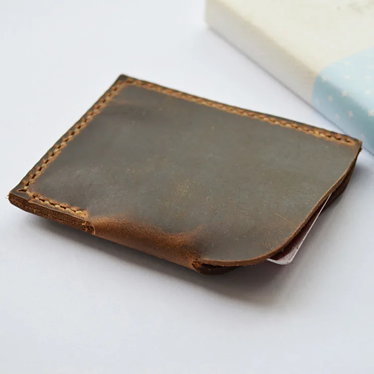 Верхний слой телячья кожа, сделано вручную мужской минималистичный кошелек держатель для карт винтажный Crazy Horse очень маленький бумажник Топ Тонкий кошелек для мужчин