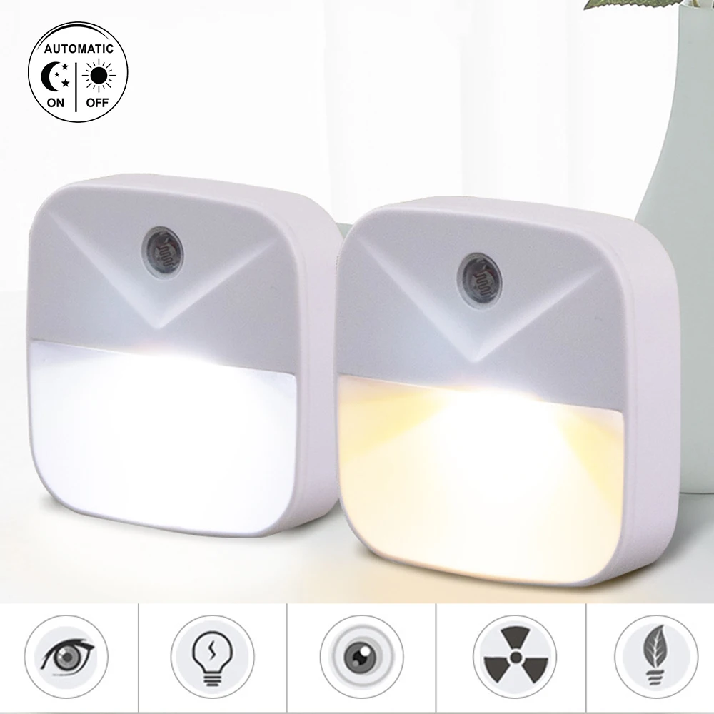 

Light Control Night Light with Sensor Mini US Plug Novelty Square Bedroom lamps For Romantic Warm / White Light Sleep Lamp