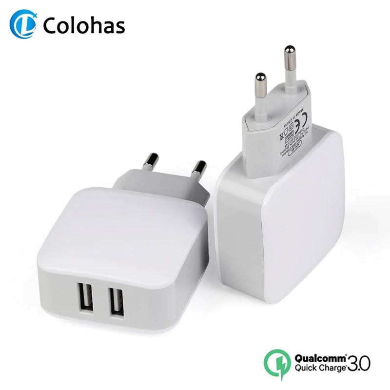 

Colohas QC 3.0 Dual Port USB Charger EU Plug Travel Wall Fast Charger Adapter For iPhone/Samsung/Xiaomi Phone Charger