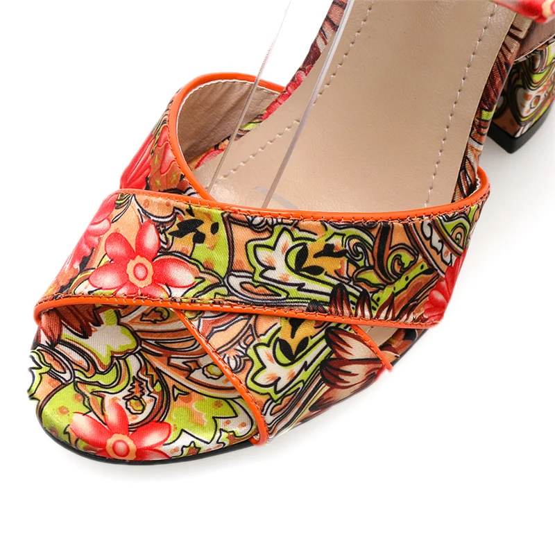 2019 Women Summer Fetish 10.5cm High Heels Chunky Sandals Lady Strap Flower Print Pumps Female Blue Block Heels Red Shoes YQS-2 2019 Women Summer Fetish 10.5cm High Heels Chunky Sandals Lady Strap Flower Print Pumps Female Blue Block Heels Red Shoes YQS-2