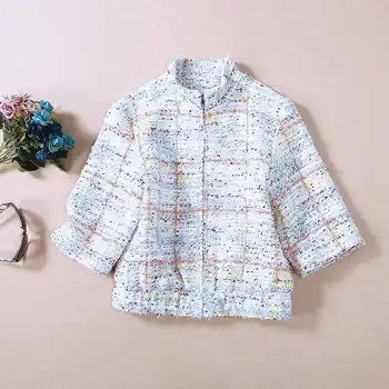 

Autumn 2019 new European and American women's wear 5 minutes of sleeve Fashionable tweed jacket