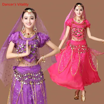 

Lady Round Neck Belly Dance Woman Bellydance Long Skirt Set 6 Colors Dress Dress indian Dancers Adult Dance Costumes