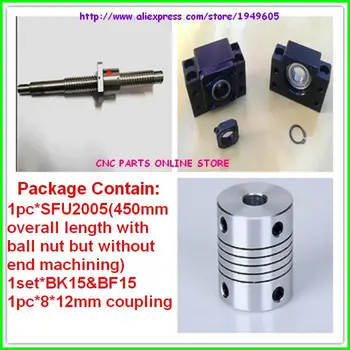 

2005 ballscrew set:SFU2005-L450mm Ball screw-C7(without end machining)+BK/BF15 Support+8*12mm coupler