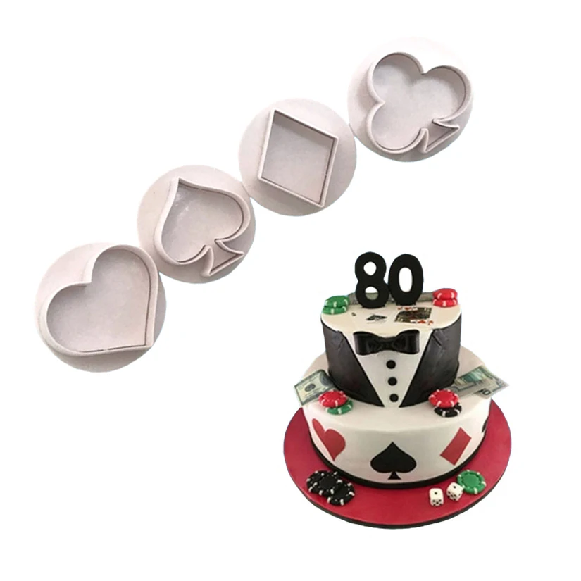 

4 Pcs/Set Poker Shape Plunger Cutter Fondant Biscuit Cookies Cake Decorating Tools Mold