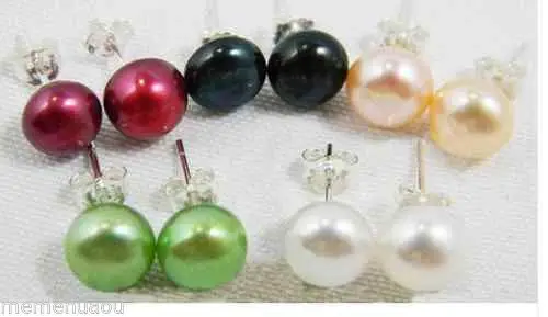 

Wholesale FREE SHIPPING >>> 5 Set cute 8-9mm Multicolor Freshwater Cultured Pearl Silver pin stud Earring A0422