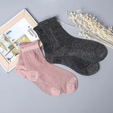 Корейский шелк яркие женские носки Осенние легкие носки женские зимние Meias женские носки художественные вертикальные полосы теплые носки