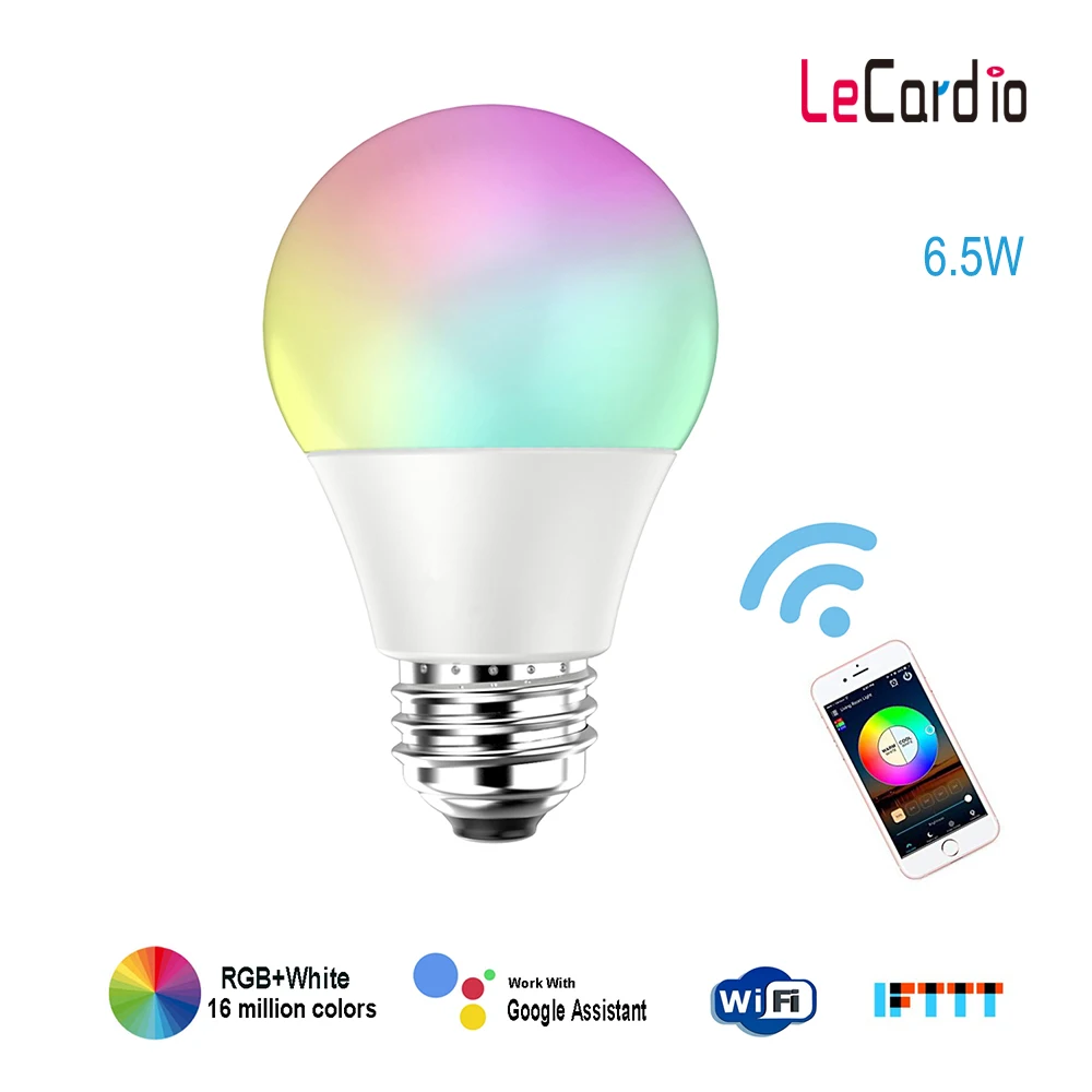 Online Bombilla LED inteligente Wifi RGB función de sincronización blanca lámpara LED regulable 220V 110V Compatible con Amazon Alexa Google Home asistente APP