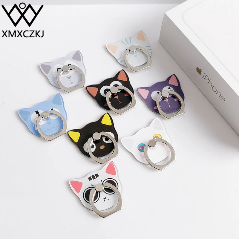 

XMXCZKJ Cute Cat Metal Finger Ring Mobile Cell Phone Holder Stand Support For iPhone X 8 Cartoon Desk Mount Smartphone Ring Grip