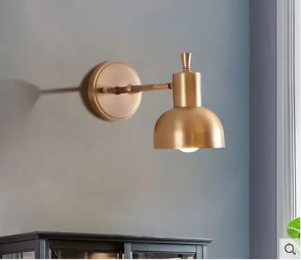 Nordic mirror headlights single head round light simple copper American bathroom lamp bedside wall | Освещение
