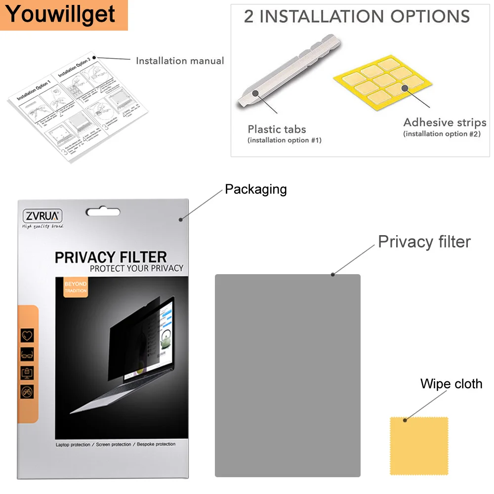 13.3 inch (294mm*165mm) Privacy Filter Anti-spy Screens protective film for 16:9 Laptop