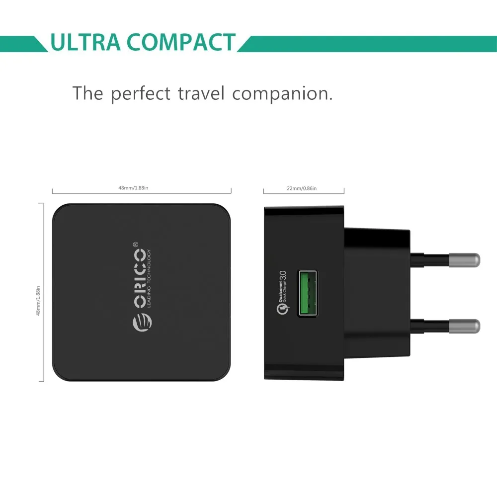 ORICO 1 порт QC3.0 USB умное настенное зарядное устройство со складной вилкой для