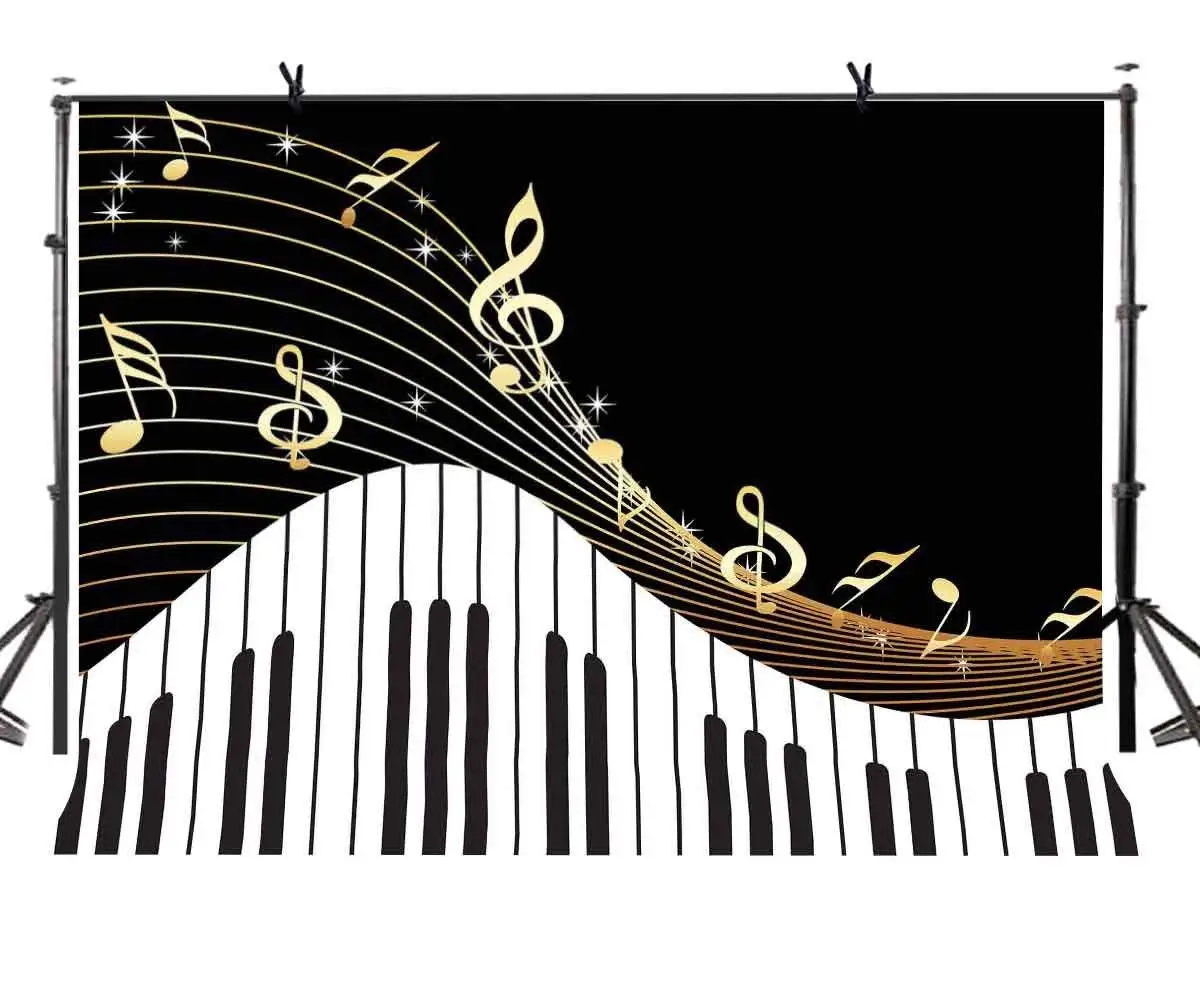 

150x220cm Black and White Keys Backdrop Flying Music Notes Photography Background