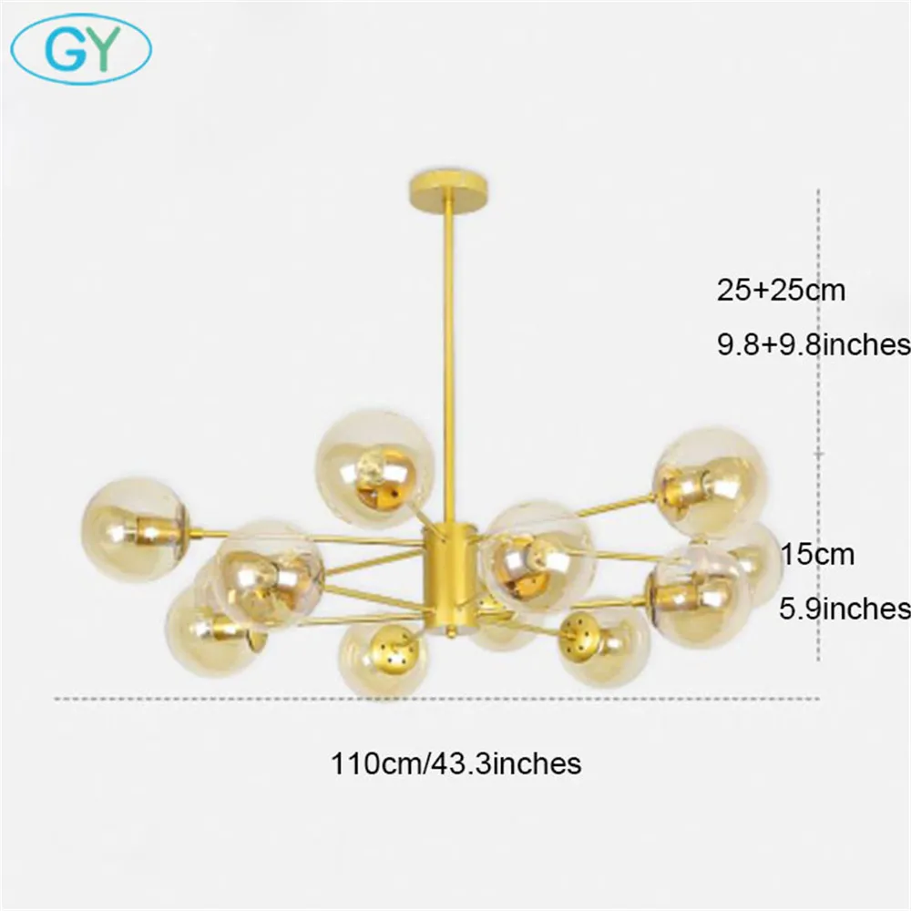 Лофт минималистичные люстры светодиодный ретро лампы художественное украшение огни E27 промышленный стеклянный блеск Люстра для ресторана - Цвет абажура: 12-light amber