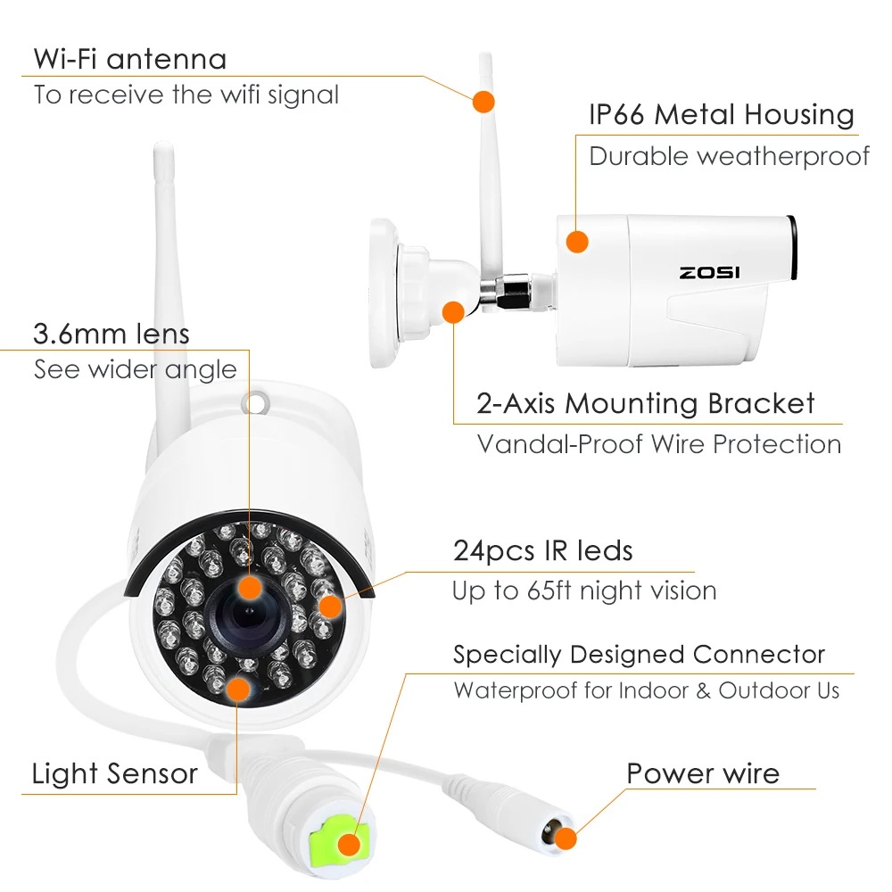 ZOSI 1080P HD 2.0MP Беспроводная IP Сетевая камера с защитой от атмосферных воздействий, уличная CCTV WiFi камера с ночным видением