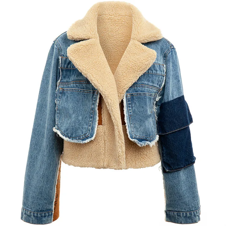 astounding  SHENGPALAE Winter Spring 2020 Streetwear Style Patchwork Turn-down Collar Open Stitch Women Female 