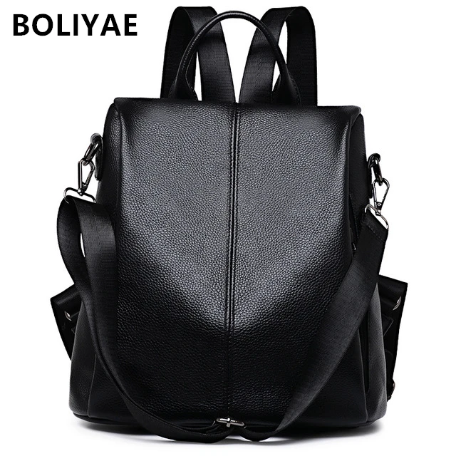 

BOLIYAE Fashion Women Genuine Leather Anti-theft Backpack Girl's Leisure School Back Pack Teenage Girls Casual Travel Bags