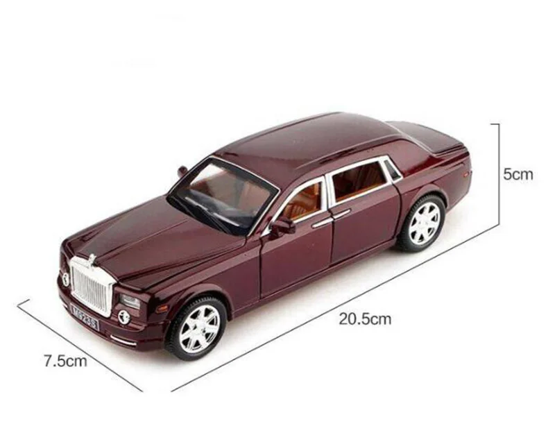 2 цвета, 1:24, 20,5 см, Rolls-Royce Phantom, со звуком и светильник, откатная модель, литая под давлением, мини-игрушки, коллекционные подарки для детей