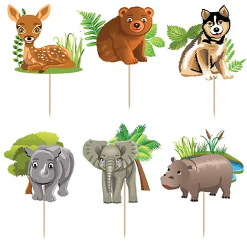 

96pcs fastshipping jungle forest animal cake Toppers Picks Kid's birthday party decorations party supplies favors children gifts