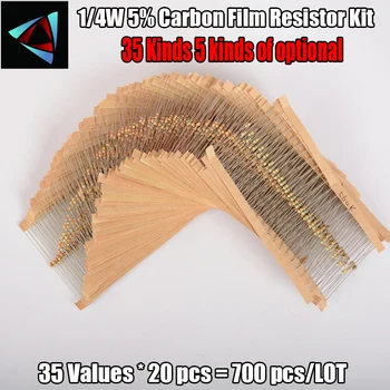 

35 Kinds 5 kinds of optional 1/4W Resistance 5% Carbon Film Resistor Assorted Kit Each 20 Total 700pcs/pack
