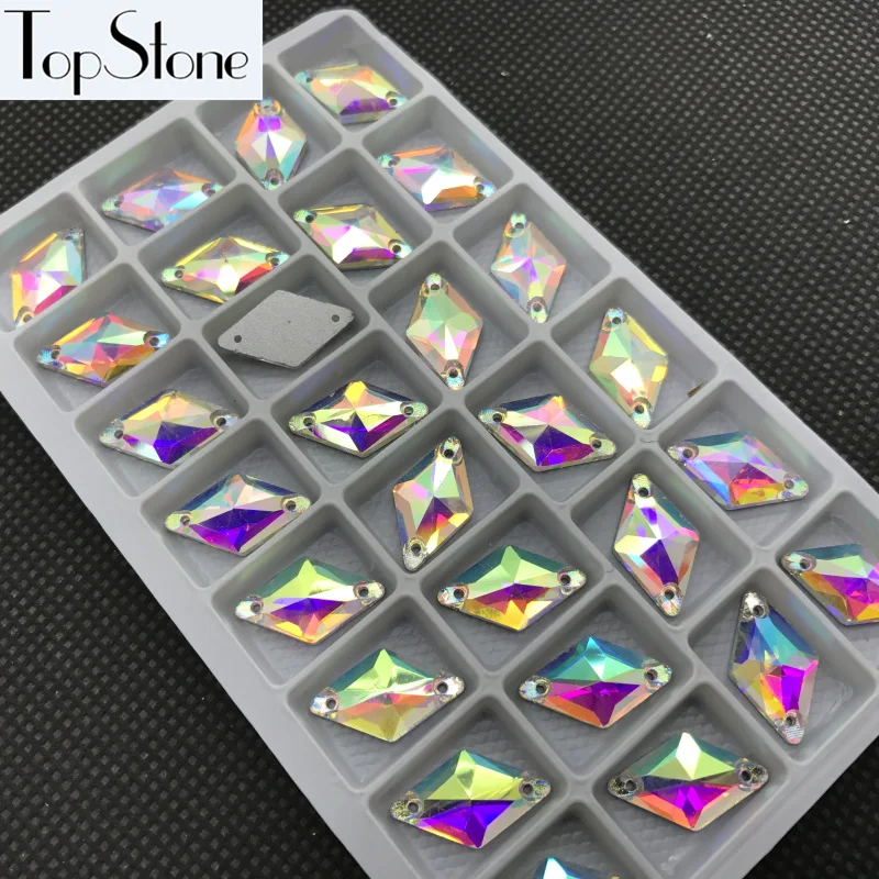 

Topstone 11x19mm Glass Crystal Rhombus Sew On Stone Crystal Clear AB Color Flatback 2 holes Sewing Jewelry Beads
