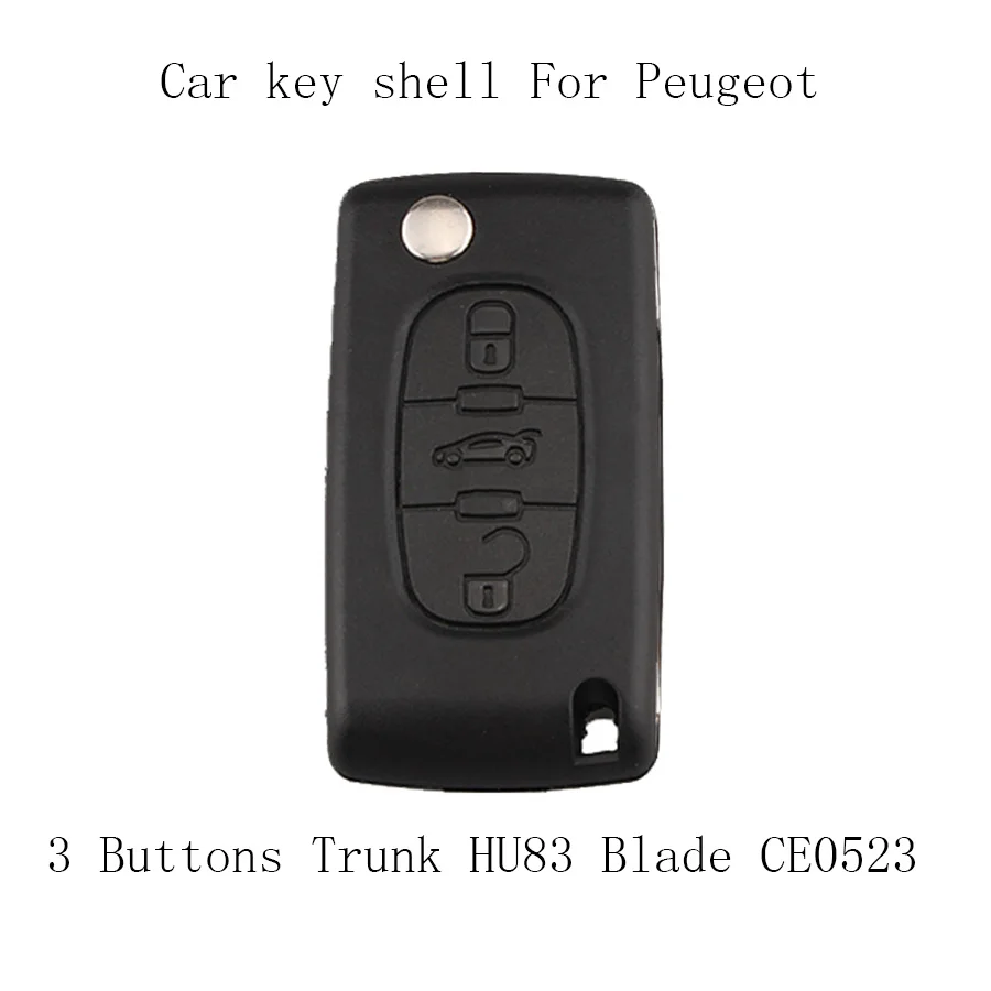 

3 Buttons Trunk Buttons Flip Car Keys HU83 Blade For Peugeot 407 407 307 308 607 CE0523 Battery Holder car key shell