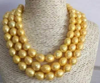 

HUGE NATURAL AAA 13X11 MM GOLDEN PEARL NECKLACE 48 INCH YELLOW CLASP