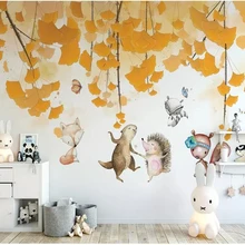 Wellyu пользовательские обои papel де parede скандинавском стиле лист гинкго мультфильм животных детская комната фон стены папье peint