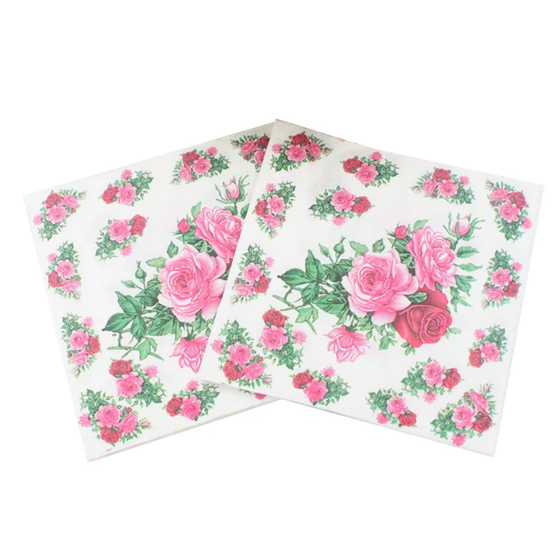 

20pcs/lot Pink Roses Paper Napkins Home Decor Napkins Decoupage Wedding Happy Birthday Party Decoration Kids Adults Supplies