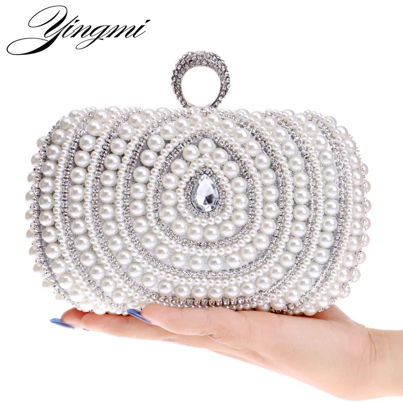 

YINGMI Acrylic Diamonds Small Clutch Purse Crystal Beaded Handbags Chain Shoulder Evening Finger Ring Bags For Wedding Party