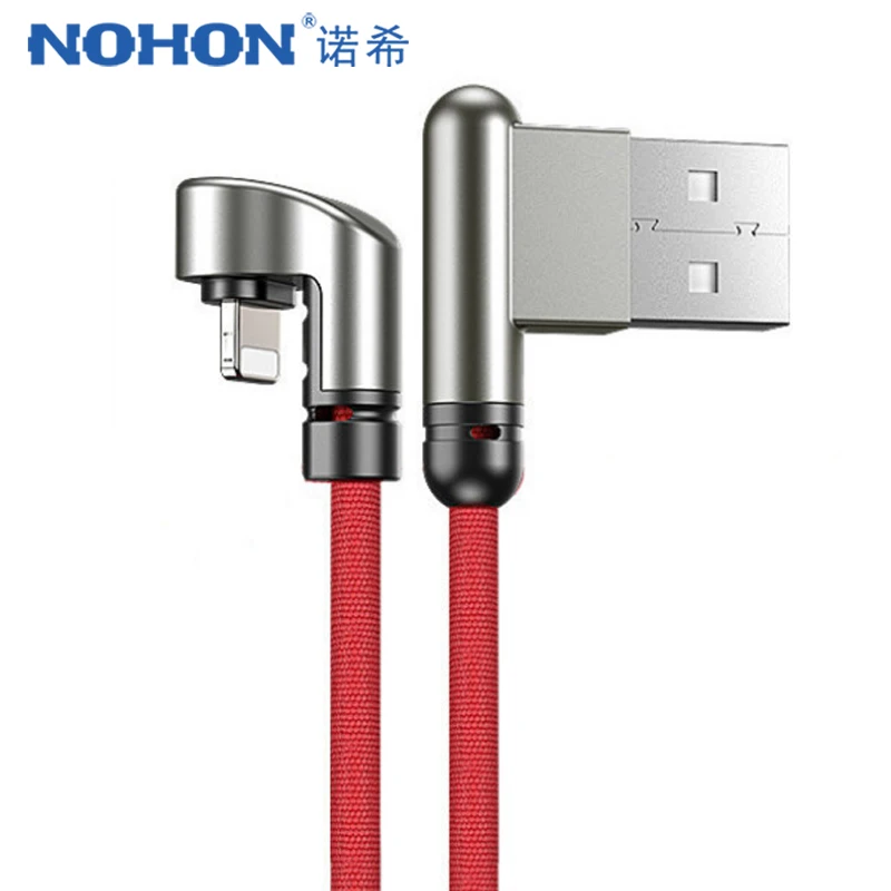 Goedkoop NOHON Zinklegering Elleboog Charger Kabel Voor iphone X XS XR 8 7 6 6 s 5 Plus Verlichting Opladen telefoon Data Kabels 8 Pin Voor Apple 1.2 m