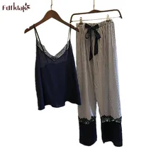 Fdfklak Pijamas feminino сексуальный Домашняя Пижама для Для женщин шелковое платье без рукавов Кружево пижамы Для женщин s пижамы пижамный комплект с бантом