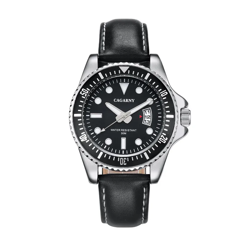 Новые мужские кварцевые часы CAGARNY, мужские брендовые роскошные кожаные мужские часы, модные повседневные спортивные часы, мужские наручные часы - Цвет: Black-1