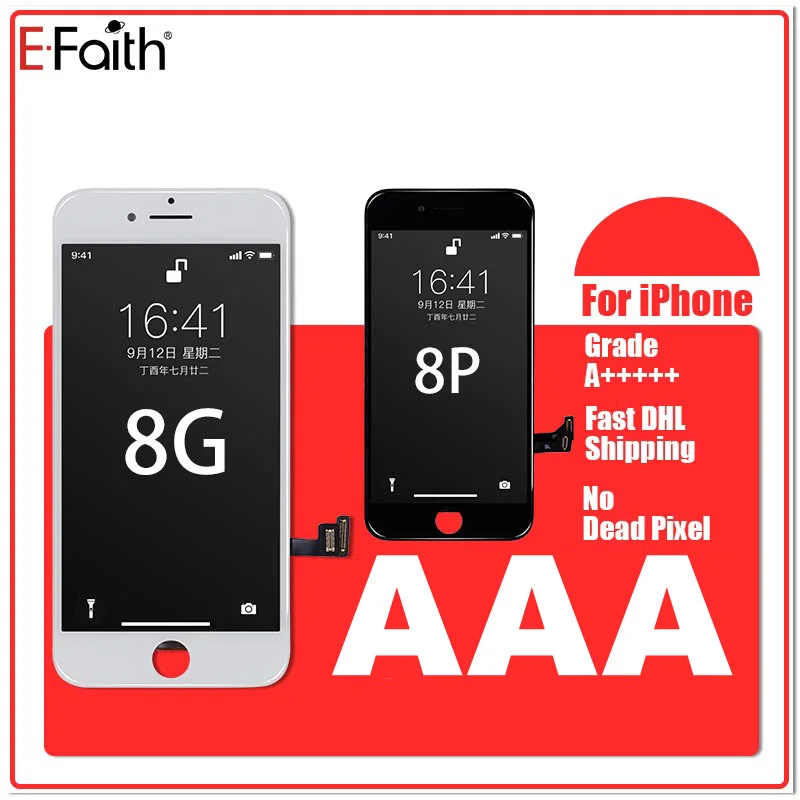 E-FAITH, 10 шт., без битых пикселей, ЖК-дисплей для iPhone 8 или 8 Plus, ЖК-дисплей, сенсорный экран, дигитайзер с рамкой, запчасти DHL сборки