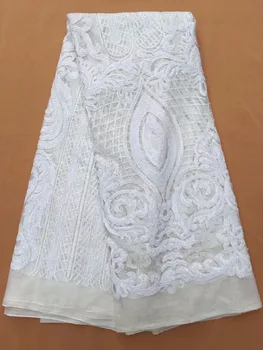 

White African Lace Fabric 2019 High Quality Lace Sequins Fabric French Nigerian Lace Fabric 3d Embroidery Wedding Lace