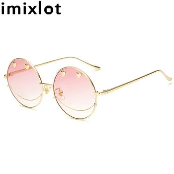 

Imixlot Retro Round Sunglasses Smile Face Hip-hop Couple Sun Glasses for Women Metal Frame Pink Green Lens Sun Glasses UV400