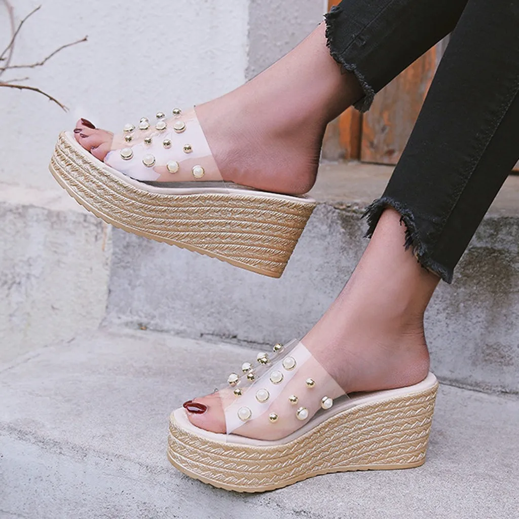 

CONEED 2019 New Summer Transparent Platform Wedges Sandals Women Fashion High Heels Female Summer Shoes Size JUNE12